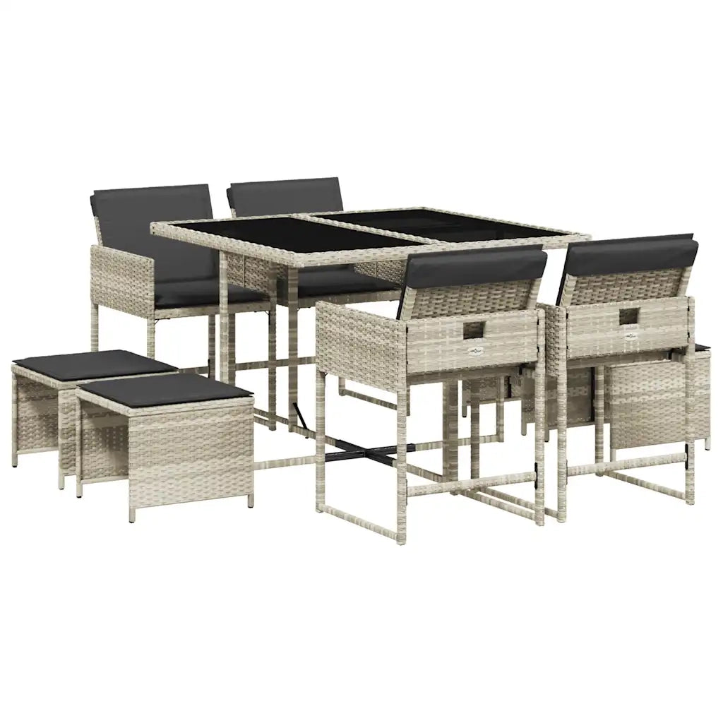 Set Pranzo da Giardino 9pz con Cuscini Grigio Chiaro Polyrattan 3278086