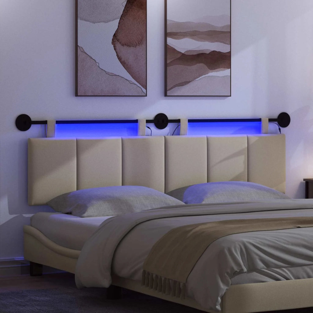 Testiera sospesa Con luce LED Crema Tessuto 3424809