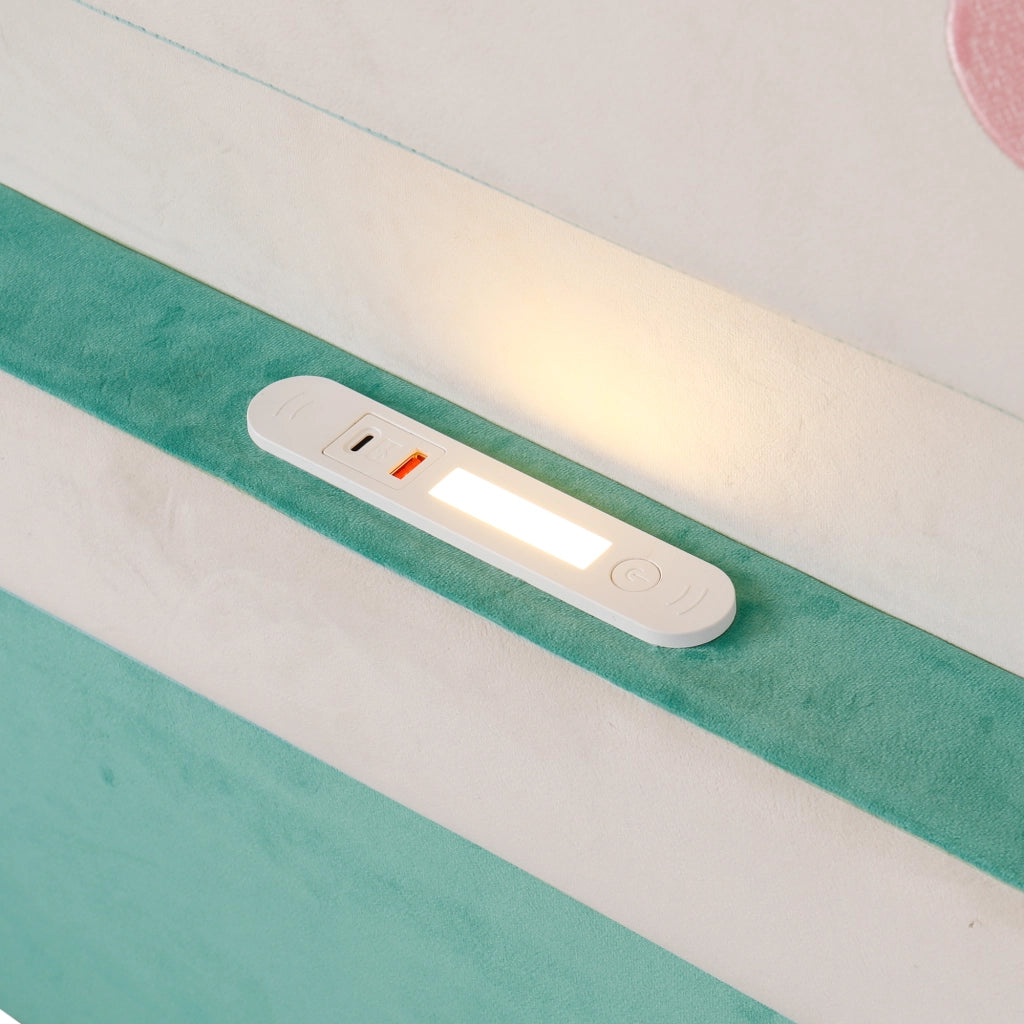 LETTO a nuvola con lampada da lettura e USB 90x200 cm velluto blu/verde