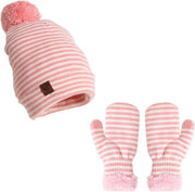 Set di Cappelli e Guanti a Punti per Bambini - 2 pezzi - Cappello e Guanti Caldi con Piuma - Guanti a Maglia per Bambini