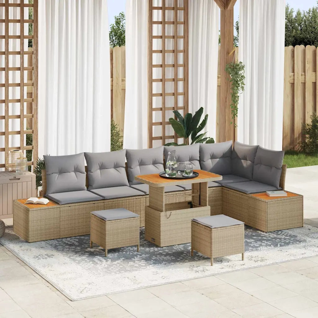 Set Divano da Giardino con cuscino 9 pcs Beige Poly Rattan 3364887
