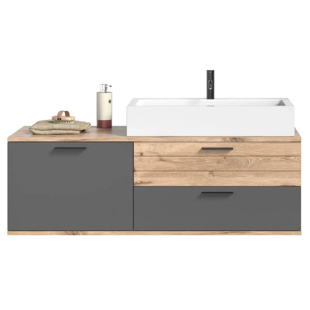 Mobile sotto lavabo 1 porta e 2 cassetti – Grigio antracite e rovere chiaro – SELMA