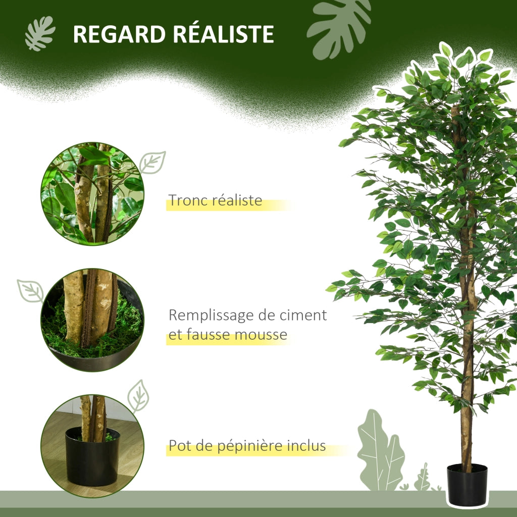 Pianta Finto Ficus Artificiale ¨C Zephmum ¨C Verde, Tronco e Rami, H180cm con Vaso