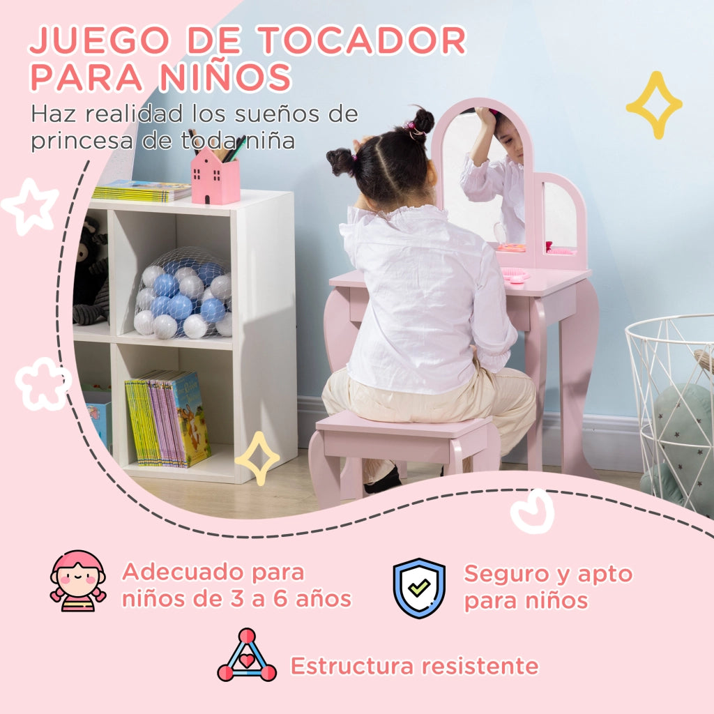 Tocador per Bambini con Specchio e Cassetto ¨C Minimal ¨C Rosa