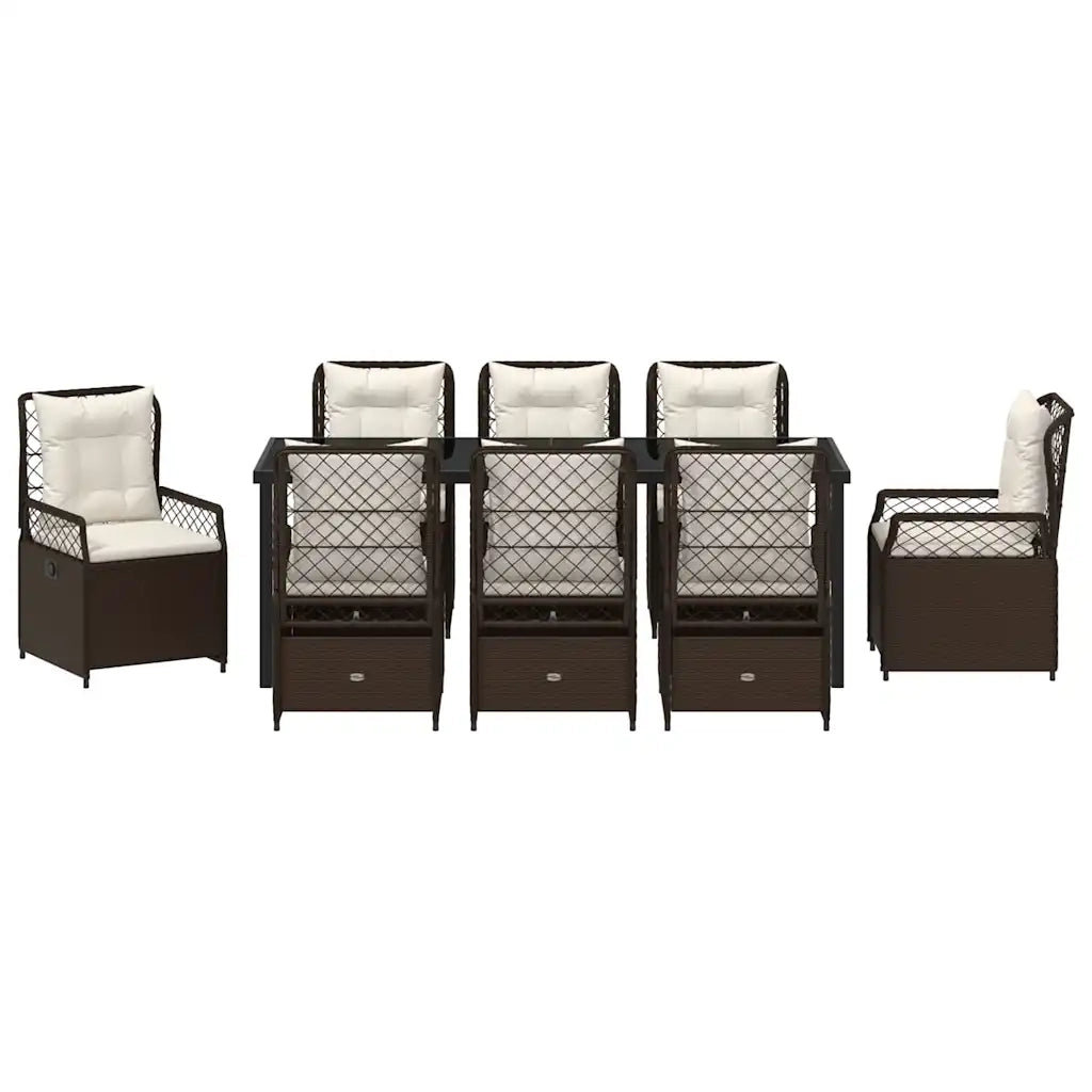 Set da Pranzo per Giardino 9 pcs Marrone polyrattan 3380994
