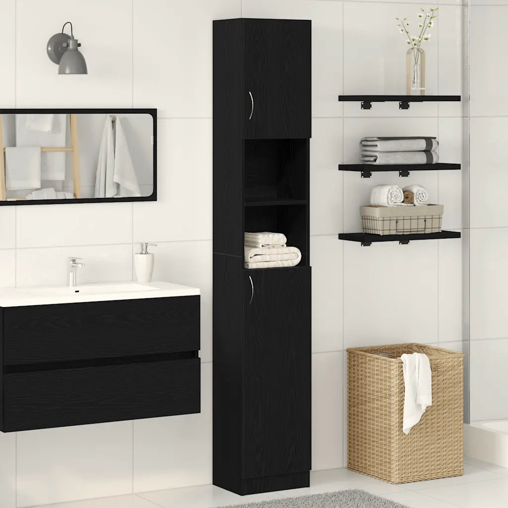 Mobile da Bagno | Armadio da bagno Rovere Nero 32x25,5x190 cm in Legno Multistrato