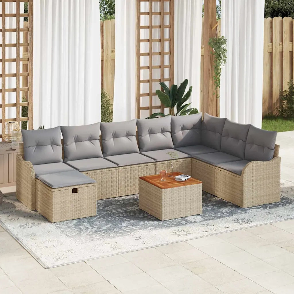 Set Divano da Giardino con cuscino 9 pcs Beige Poly Rattan 3360829