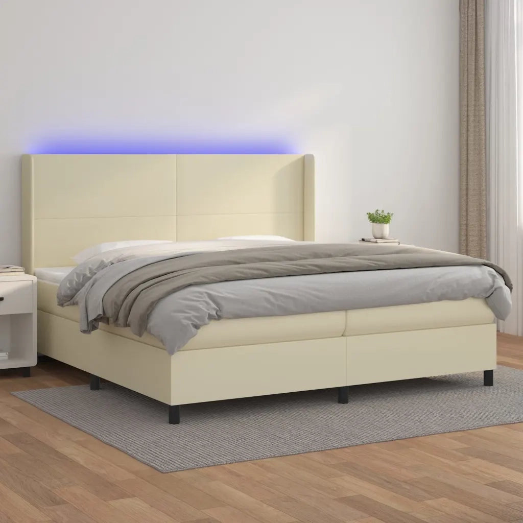 Giroletto a Molle con Materasso e LED Crema 200x200 cm 3139285