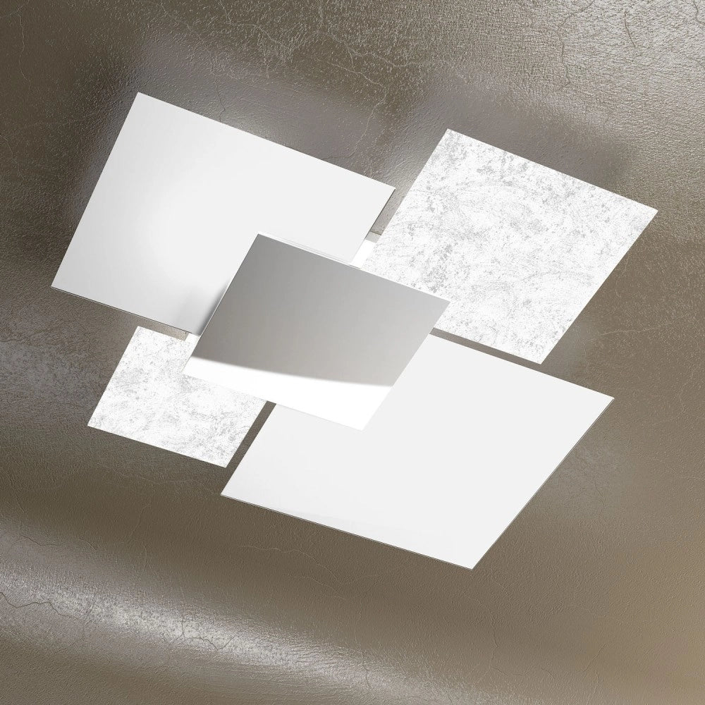 Lampada da soffitto moderna 1088/90-FA Vetri Bianchi e Foglia Argento 4xE27