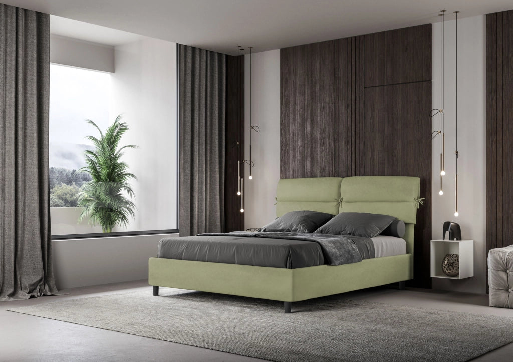 BS COM Letto matrimoniale con rete imbottito 160x200 microfibra tè verde