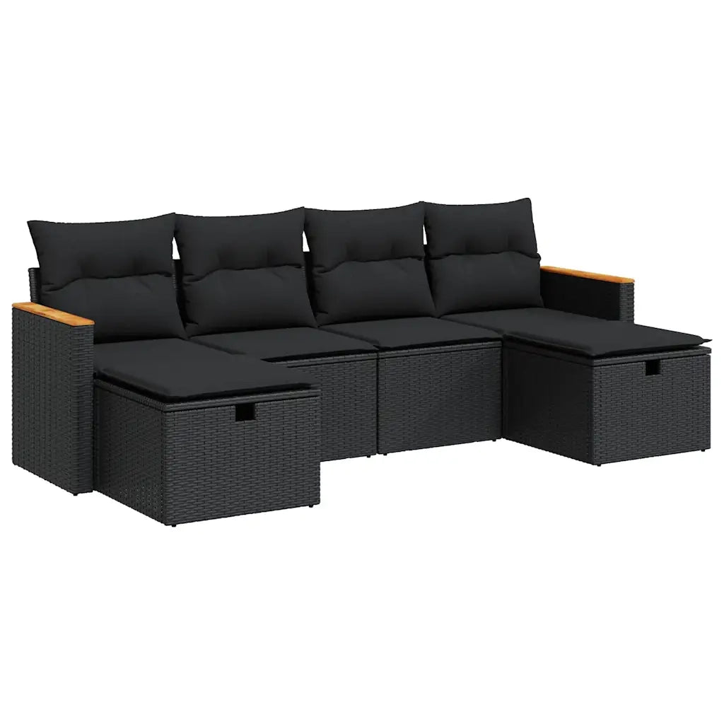 Set Divano da Giardino 6 pz con Cuscini Nero in Polyrattan 3325940