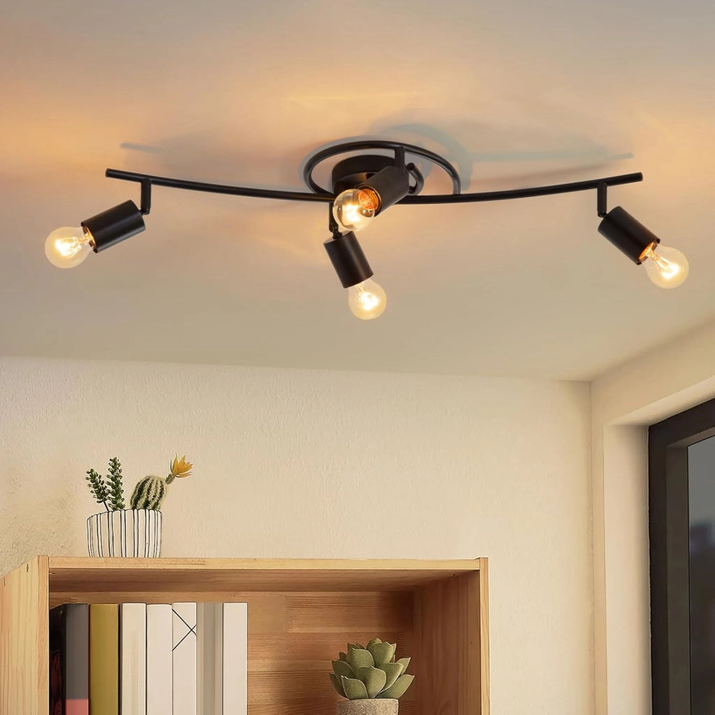 ZMH Faretto da soffitto nero a 4 luci orientabile a 350° E27 per cucina corridoio
