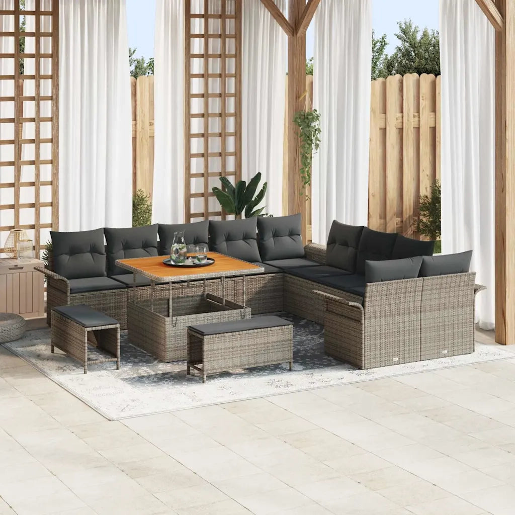 Set Divano da Giardino con cuscino 13 pcs Grigio polyrattan