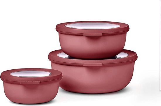 Set di conservazione Cirqula Round 3 pezzi - Scatole di stock con coperchio - Multifunzionale per frigorifero, freezer, forno a microonde e contenitore - 350 ml, 750 ml & 1250 ml - Rosso