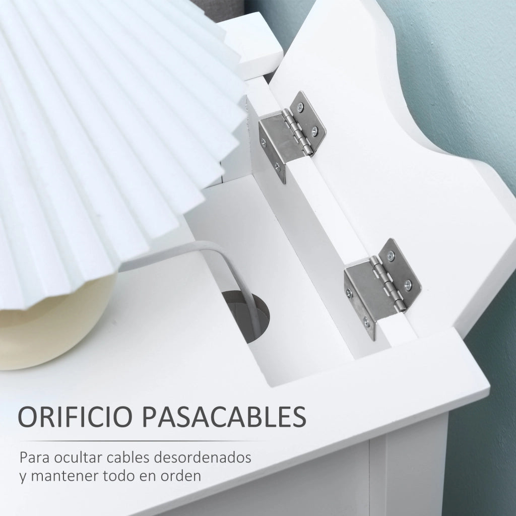 Comodino con Ripiano e Foro per Cavi ¨C Minimal ¨C 60.5x32.5x70 cm Bianco