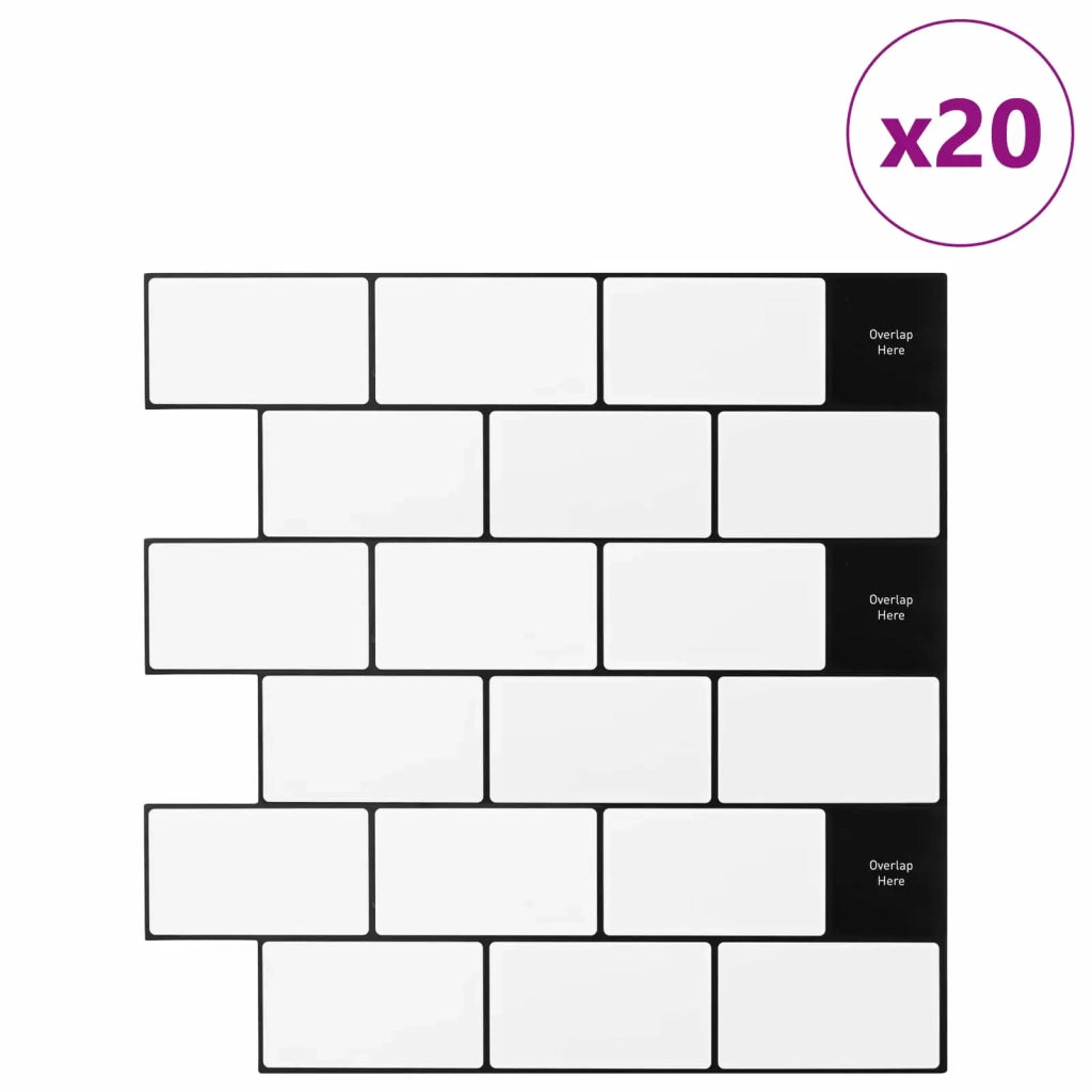 Piastrella subway 20 pcs Bianco e Nero 30 x 30 cm 42046124