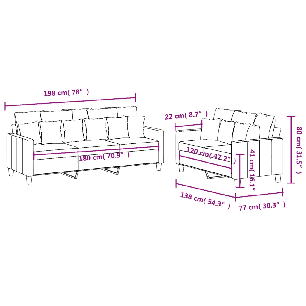 Set di Divani 2 pz con Cuscini Marrone in Tessuto 3201667