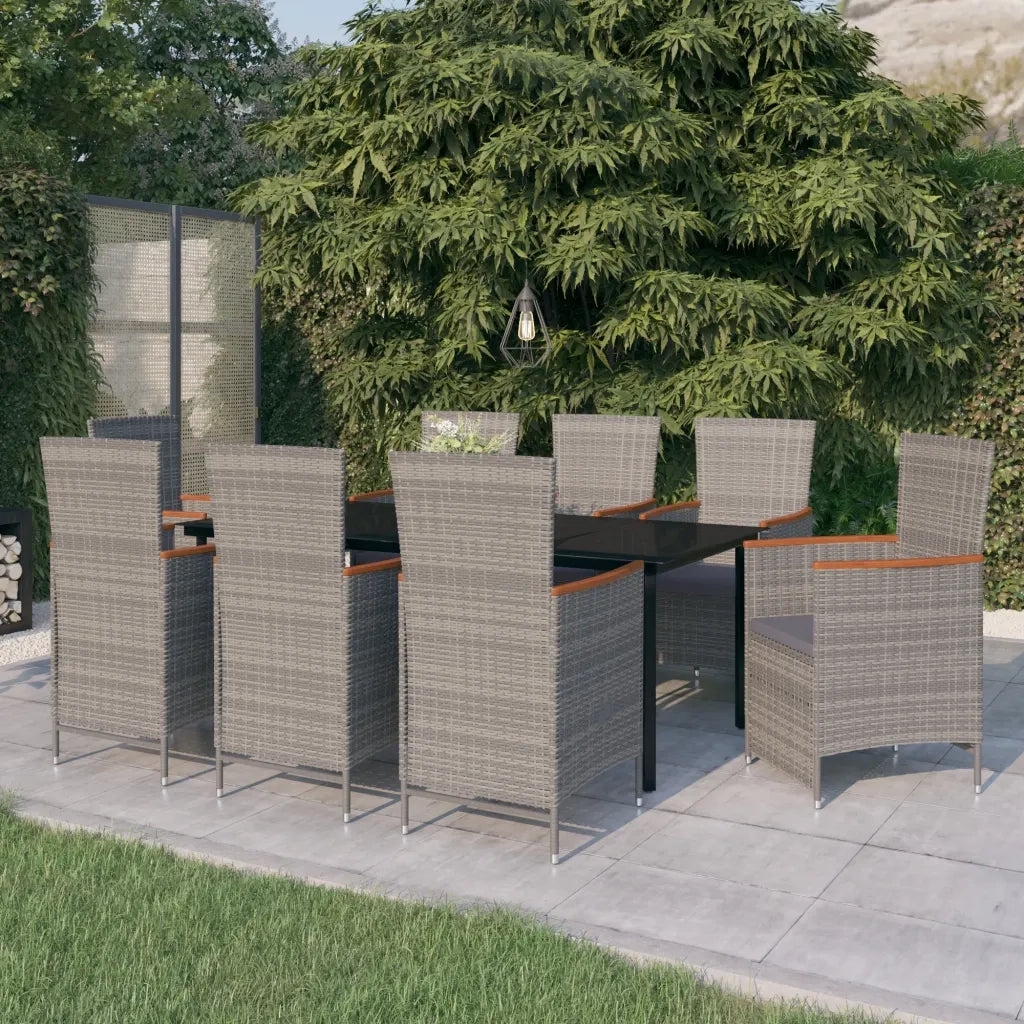 Set da Pranzo da Giardino 9 pz con Cuscini Grigio 3099464