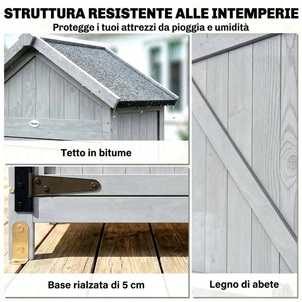Casetta In Legno, 77x52.5x178cm, Armadio con Banco Lavoro Ribaltabile