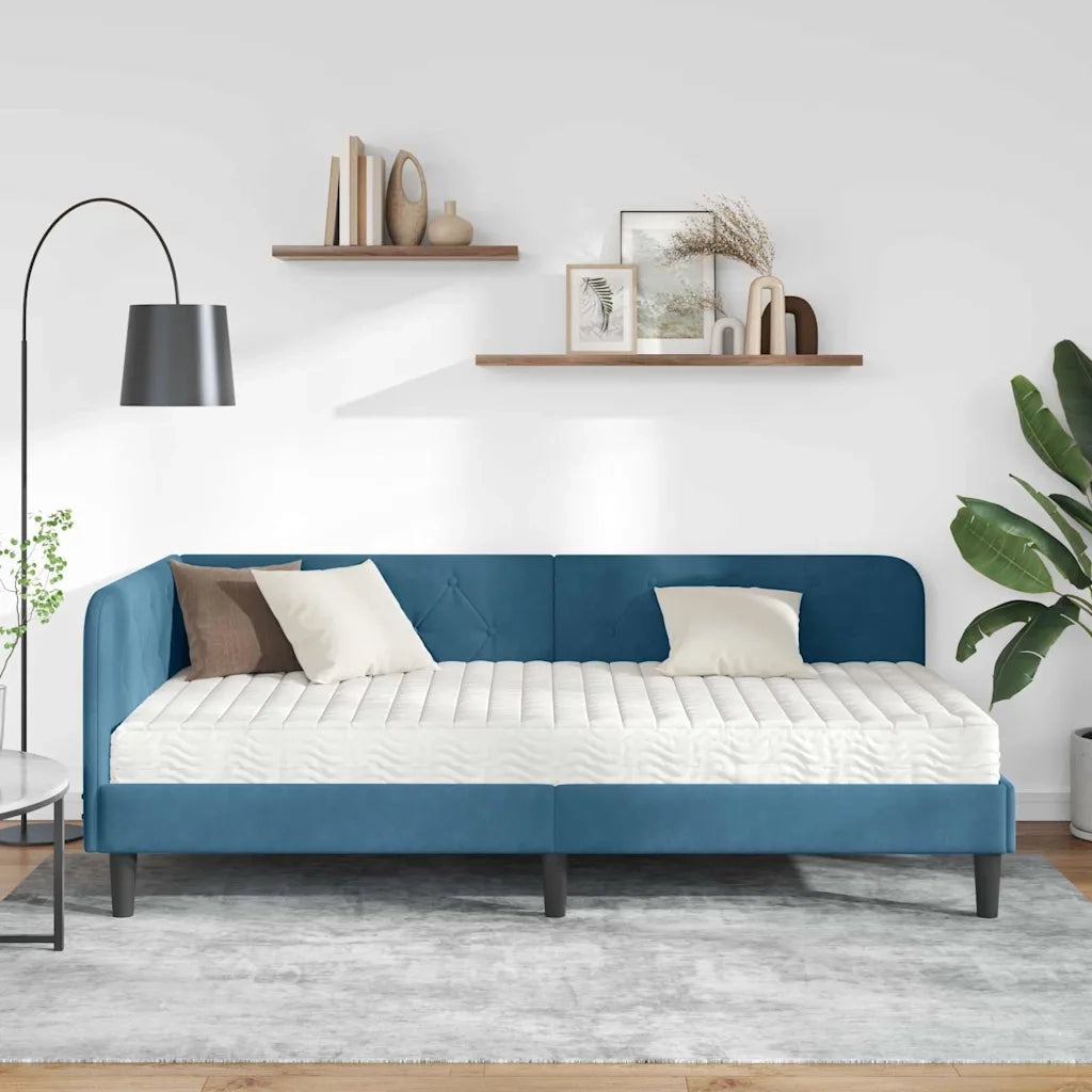 Cornice del letto ad angolo Blu 100 x 200 cm Velluto