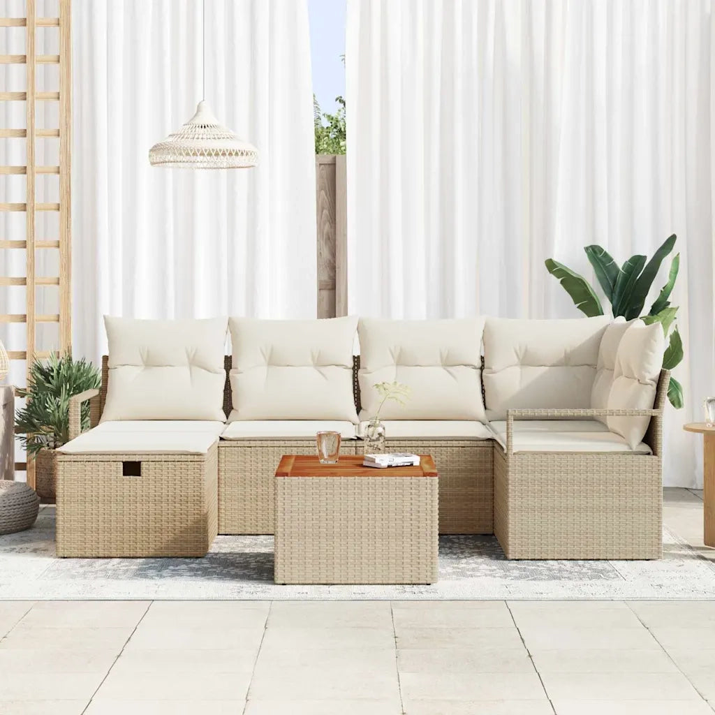 Set Divano da Giardino con cuscino 7 pcs Beige Poly Rattan 3360872
