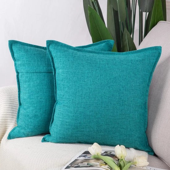 Set di 2 Coprisacco di Lino Poliestere morbidi Decorativi per Divano Camera da Letto Coprisacco Bluverde 65x65 cm Quadrato