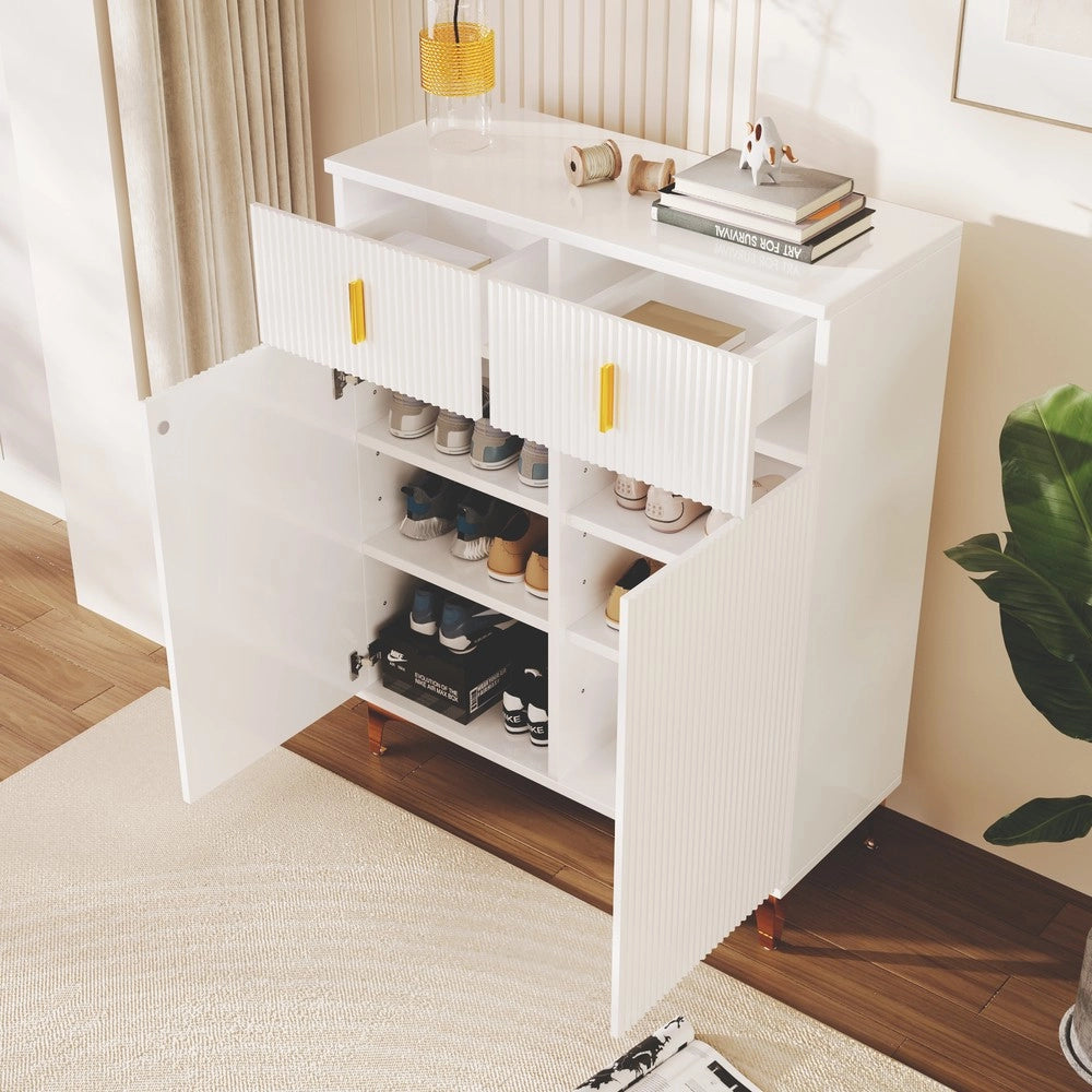 Sideboard Scarpiera con Cassetti e Ripiani Regolabili ¨C MINIMAL ¨C Bianco/Oro