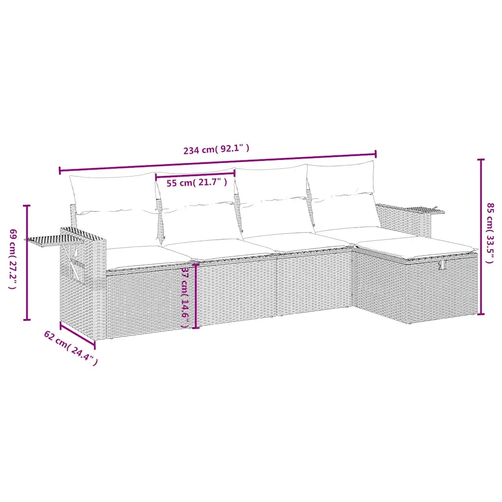 Set Divani da Giardino 5 pz con Cuscini Marrone in Polyrattan 3263780