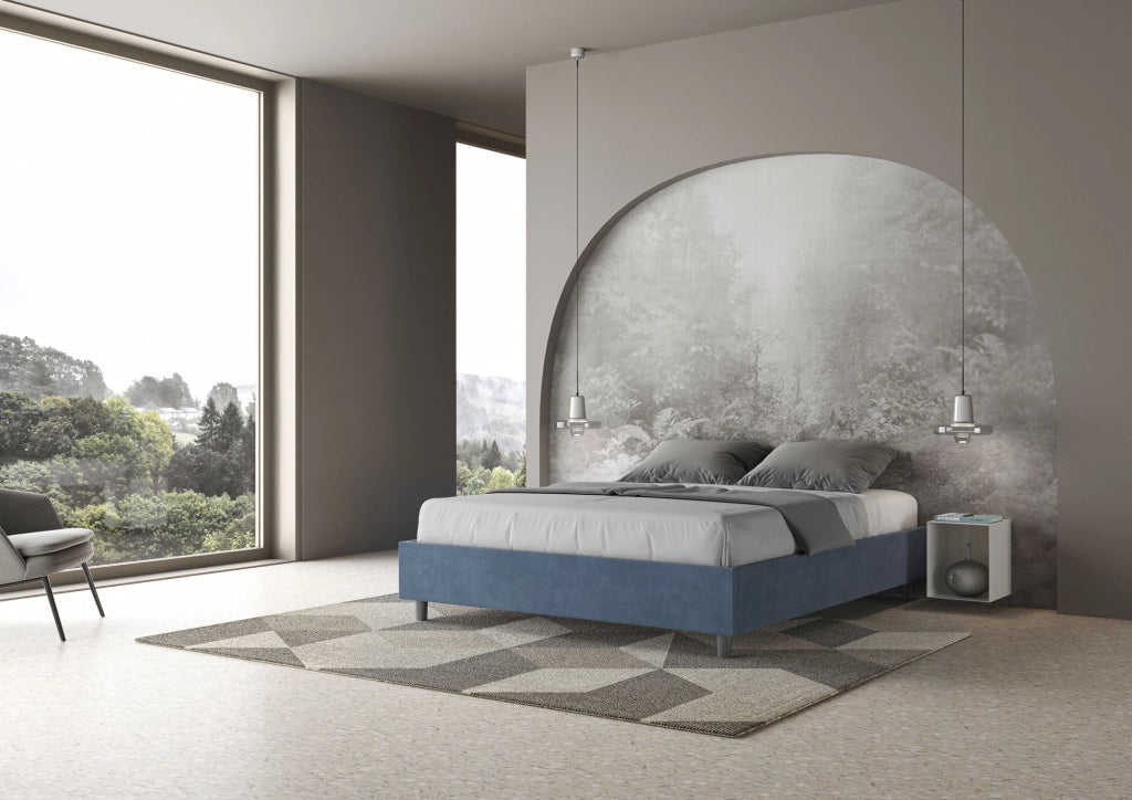 BS COM Letto matrimoniale king size con rete imbottito 170x200 microfibra blu