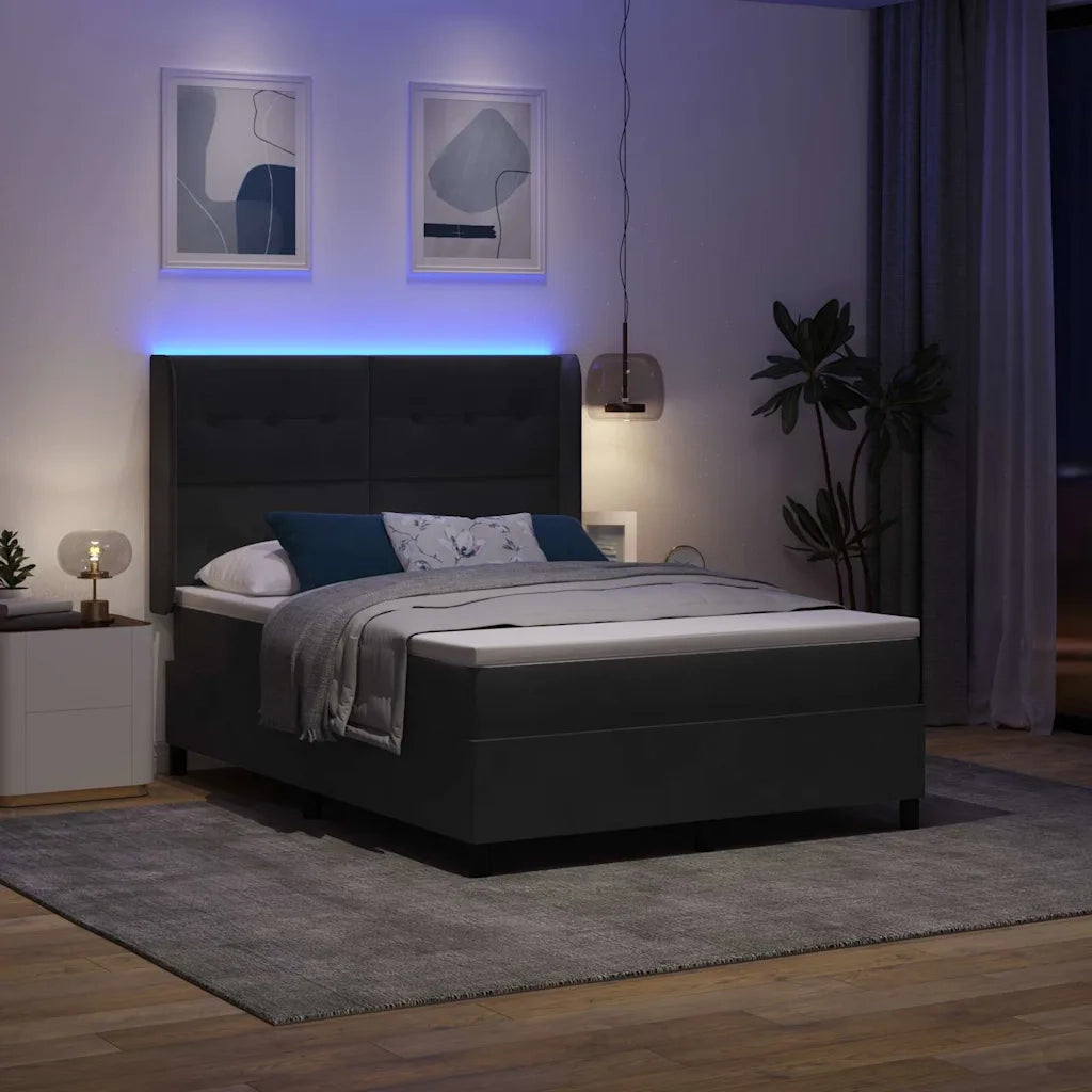 Letto a molle con materasso con led Nero 160 x 200 cm Velluto