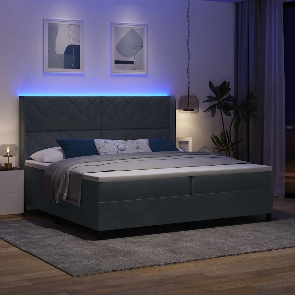 Letto a molle con materasso Grigio scuro 200 x 200 cm Velluto