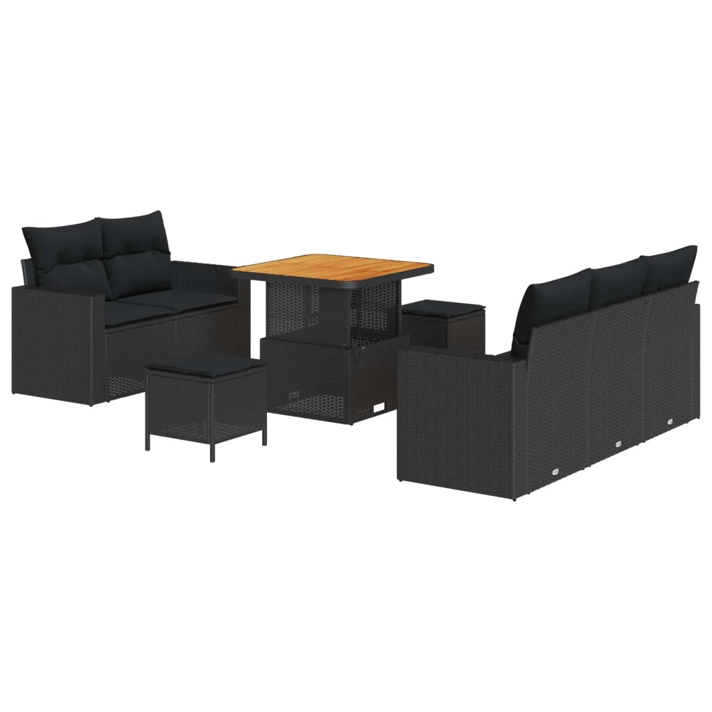 Set Divano da Giardino con cuscino 8 pcs Nero polyrattan 3363504