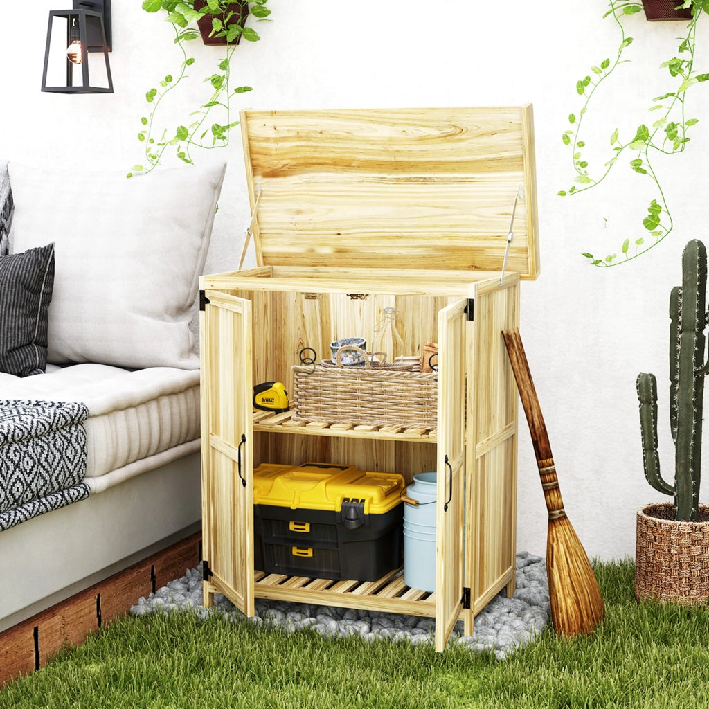 Armadietto da Giardino in Legno con 2 Ante ¨C Zephmum ¨C Legno Naturale 90x60x120