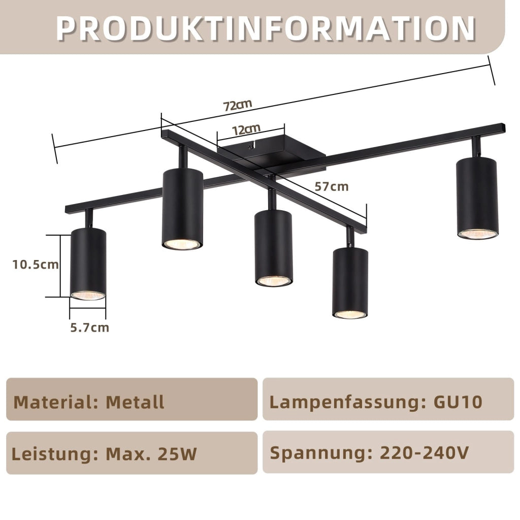 ZMH Faretto da soffitto 5 fiamme GU10 nero lampada da soffitto per camera da letto