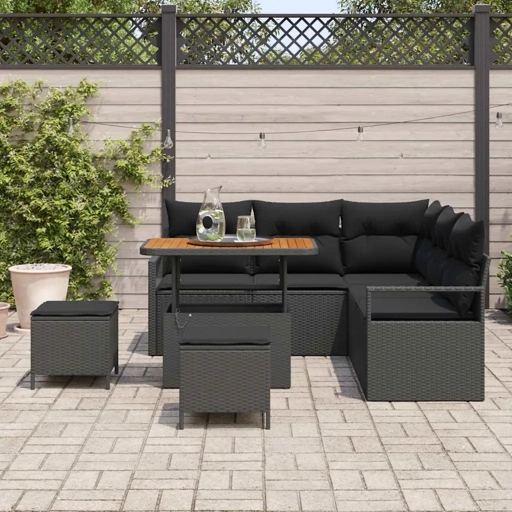 Set Divano da Giardino con cuscino 8 pcs Nero polyrattan 3362524