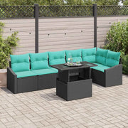 Set Divano da Giardino con cuscino 7 pcs Nero e blu 3349022
