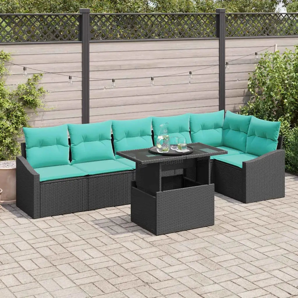 Set Divano da Giardino con cuscino 7 pcs Nero e blu 3349022