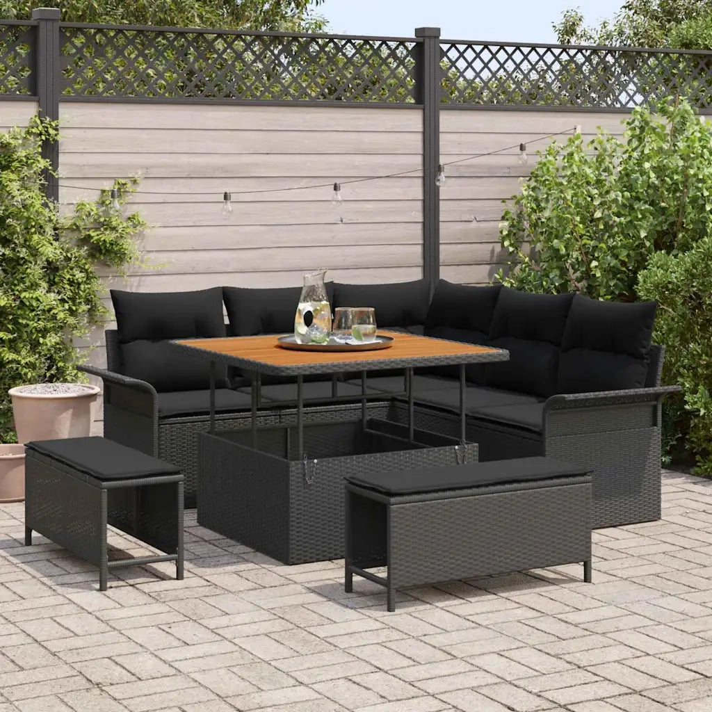 Set Divano da Giardino con cuscino con archiviazione 8 pcs Nero 3364074