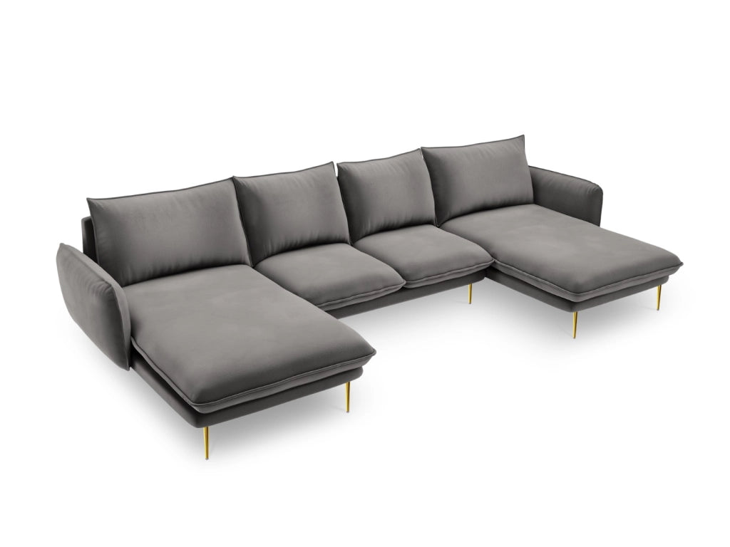 Cosmopolitan Design - Divano panoramico "Vienna" 6 posti in velluto grigio chiaro 