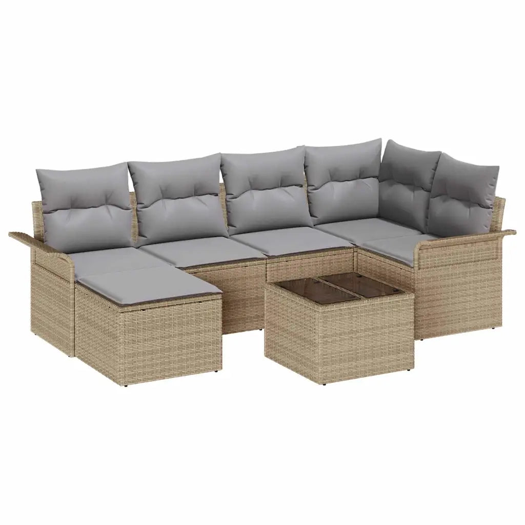 Set Divano da Giardino con cuscino 7 pcs Beige Poly Rattan
