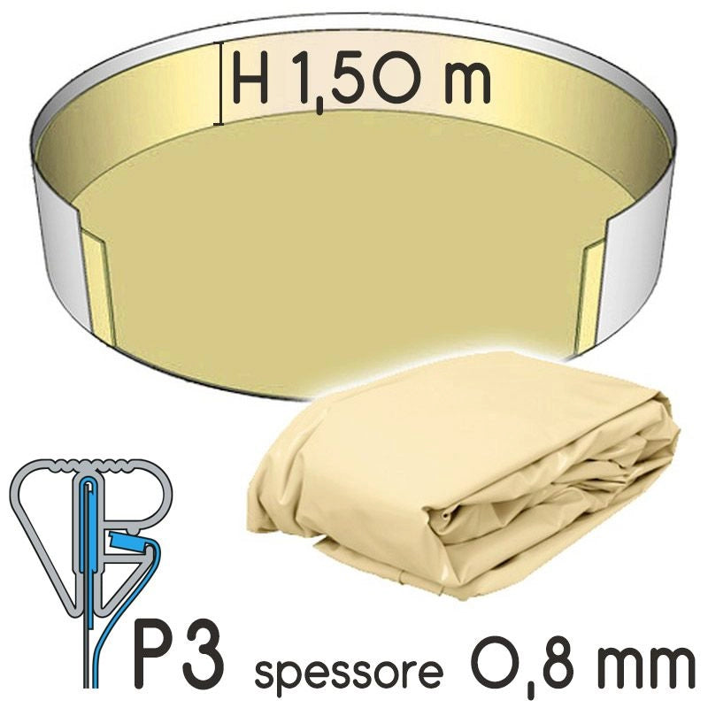 Liner Per Piscina A Forma Circolare  7,00 X H. 1,50 M Sabbia - Attacco P3 - Spessore 0,80 Mm Colore: Sabbia, Altezza: 1.50 m, Tipo attacco: P3