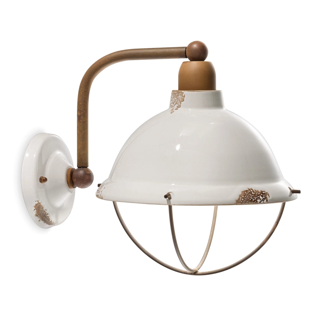 Applique Industrial Ferro E Ceramica Vintage Bianco 1 Luce E14