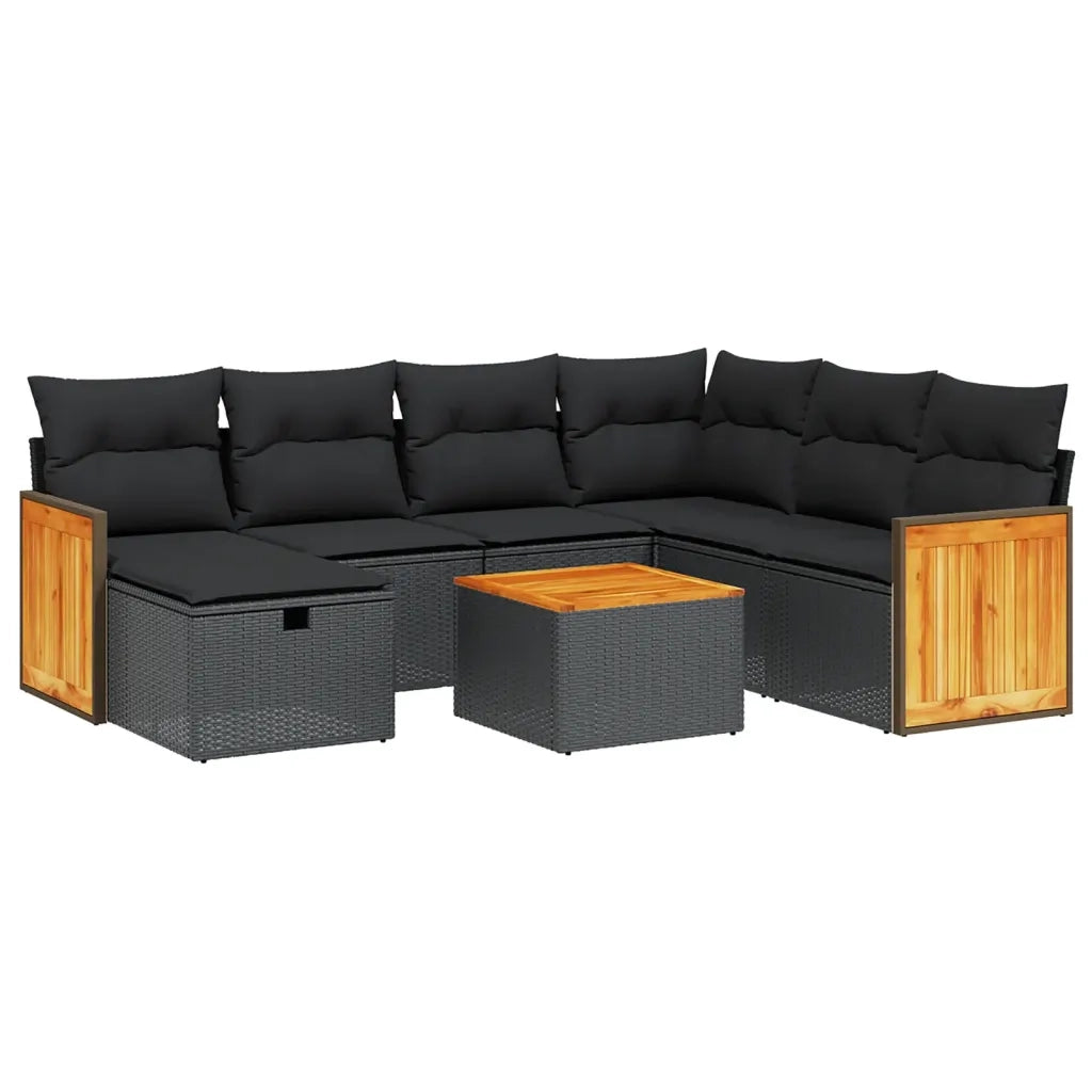 Set Divani da Giardino con Cuscini 8 pz Nero in Polyrattan
