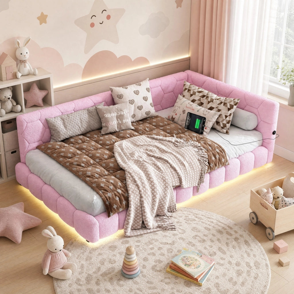 LETTO Daybed 90x200 cm Velluto Rosa con rete a doghe
