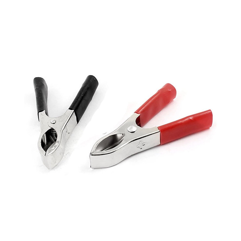 Trade Shop - Kit 2 Pinze Coccodrillo Morsetti 25a Rosso Nero Con Cappuccio In Plastica -
