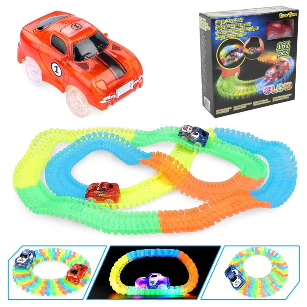 Trade Shop - Pista Magic Macchinine Flessibile Costruzioni Fluorescente Auto Con Luci Bambini -
