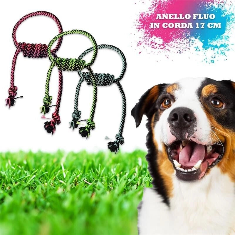 CORDA PER CANI A FORMA DI ANELLO IN COLORAZIONE ASSORTITA FLUO 17 CM IDEALE COME GIOCO