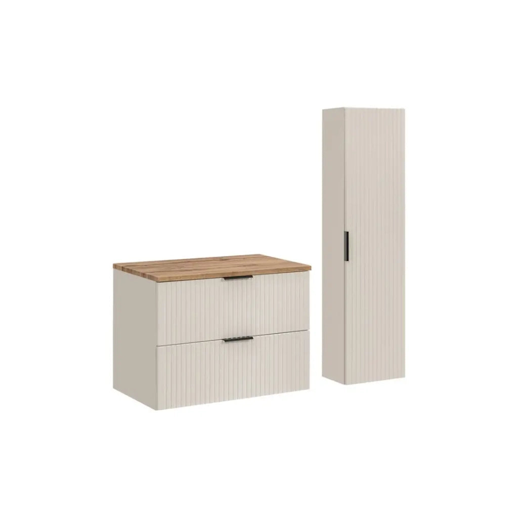 Set da bagno NOXERA 80 cm – Marrone congo & quercia Wotan – Mobile + colonna