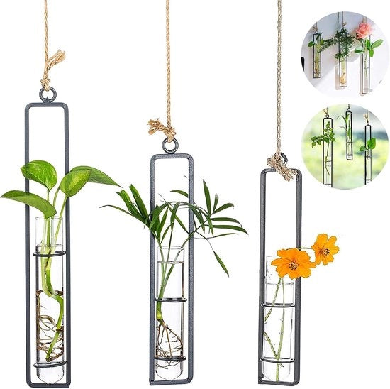 Set di vasi per reazione, 3 pezzi, vaso in vetro, piante, piante aeree, supporto, vasi per reazione appesi, vaso in ferro battuto, vaso per coltivazione idroponica, trasparente, vaso per reazione, vaso per fiori per coltivazione idroponica.