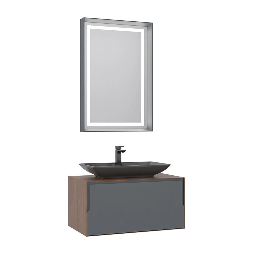 Set mobile lavabo con specchio (2 pezzi) "Craft 80" - 60 x 50 x 40 cm - Noce / Antracite
